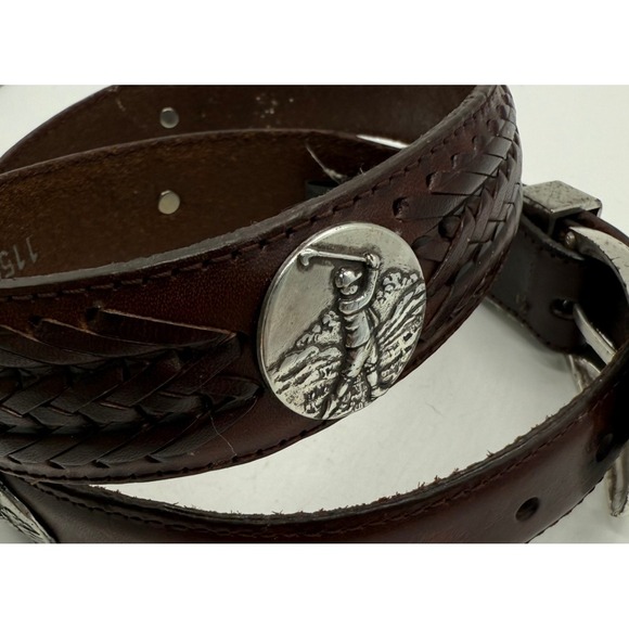 Onyx by Brighton Brown Genuine Leather Golf Silver Tone Vintage Belt Men's Sz 32 - Picture 4 of 8